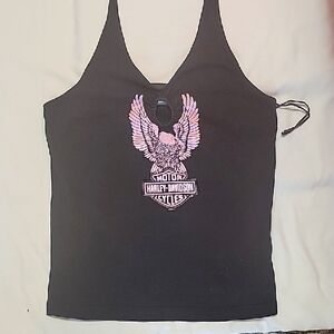Harley-Davidson Black Tank Top with Pink Eagle Design